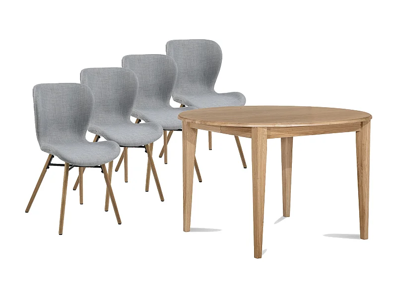 Table ronde extensible pieds fuseau D105 + 4 chaises tissu - VICTORIA