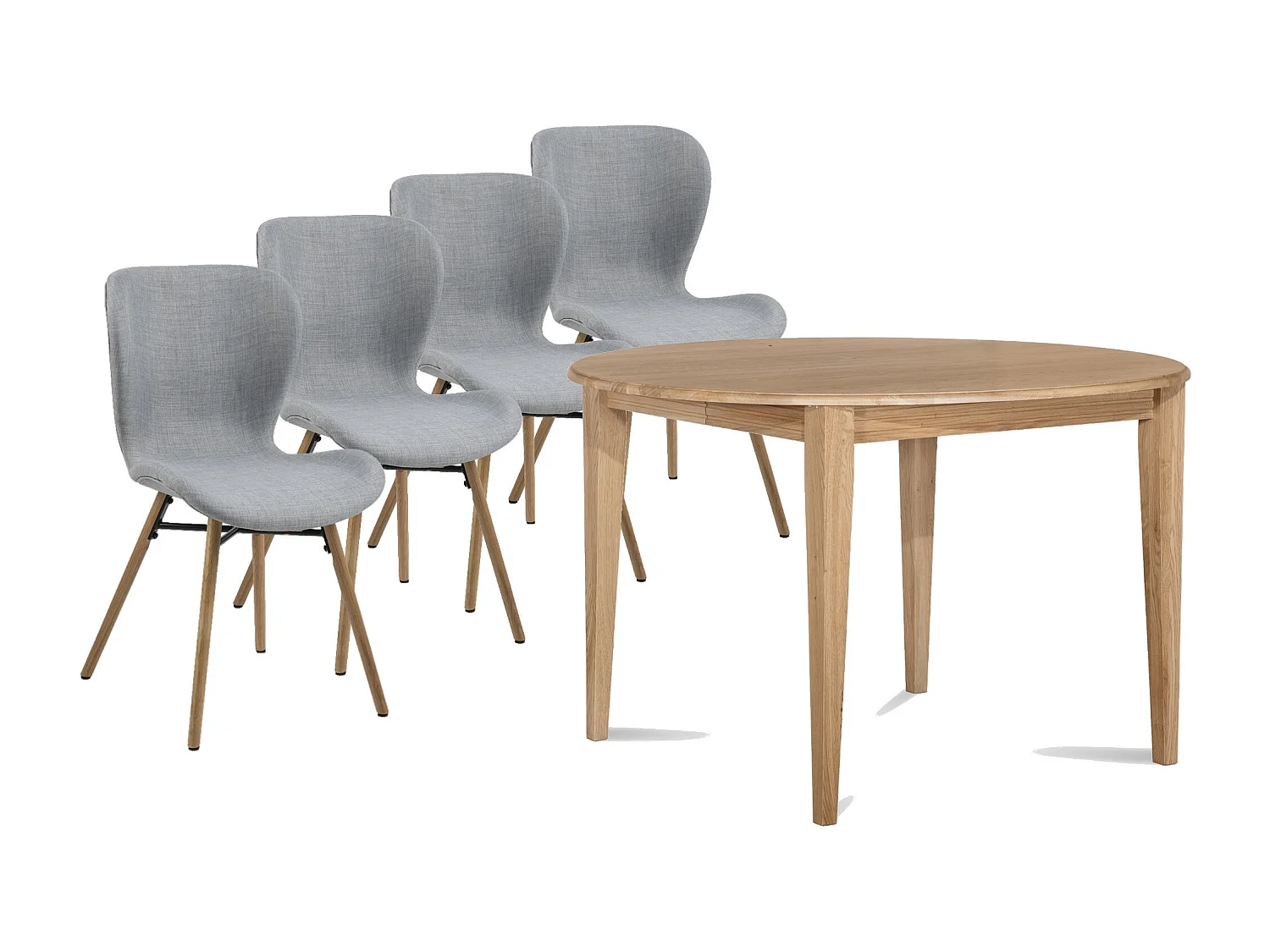 Table ronde extensible pieds fuseau D105 + 4 chaises tissu - VICTORIA