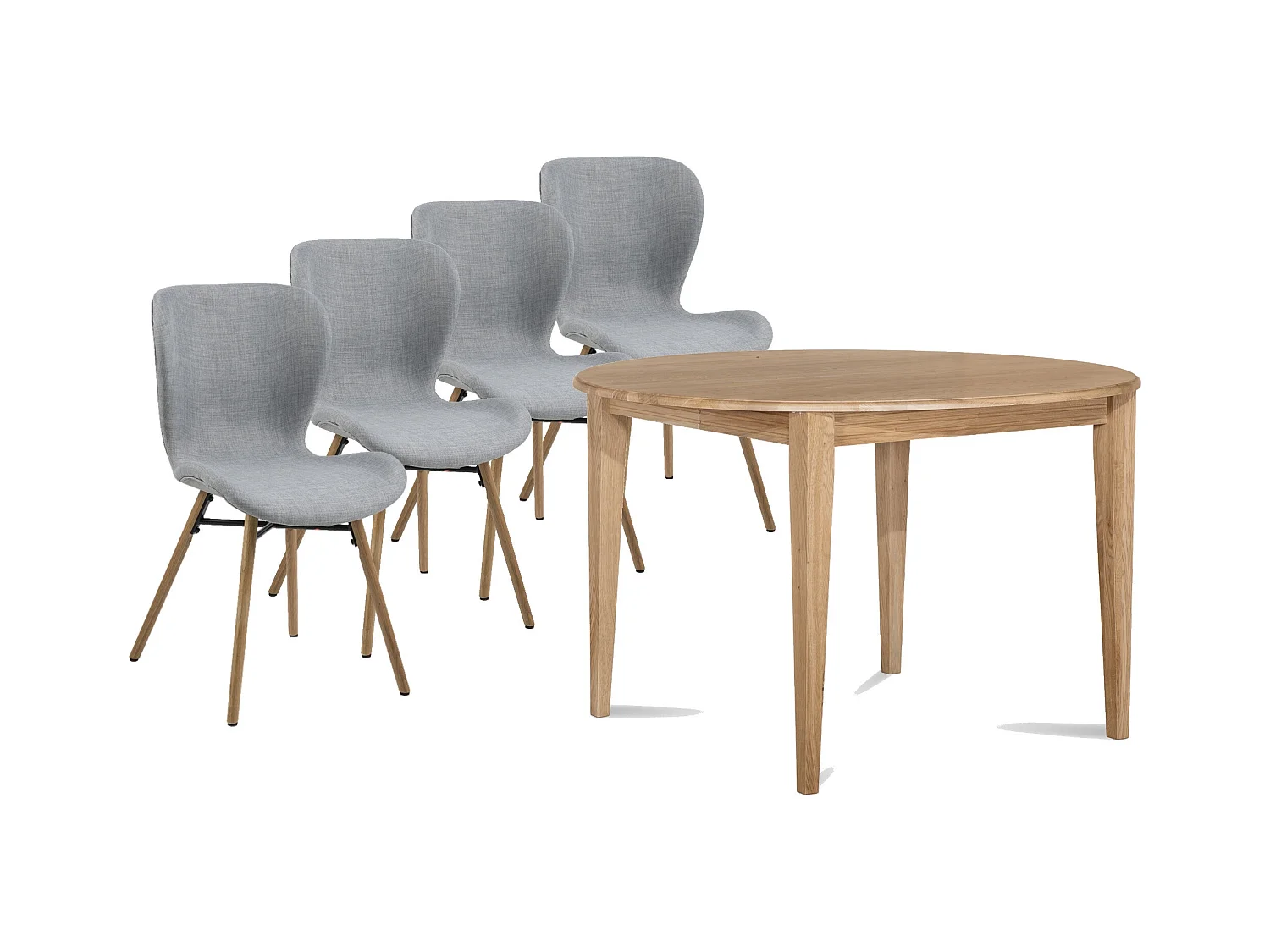 Table ronde extensible pieds fuseau D105 + 4 chaises tissu - VICTORIA