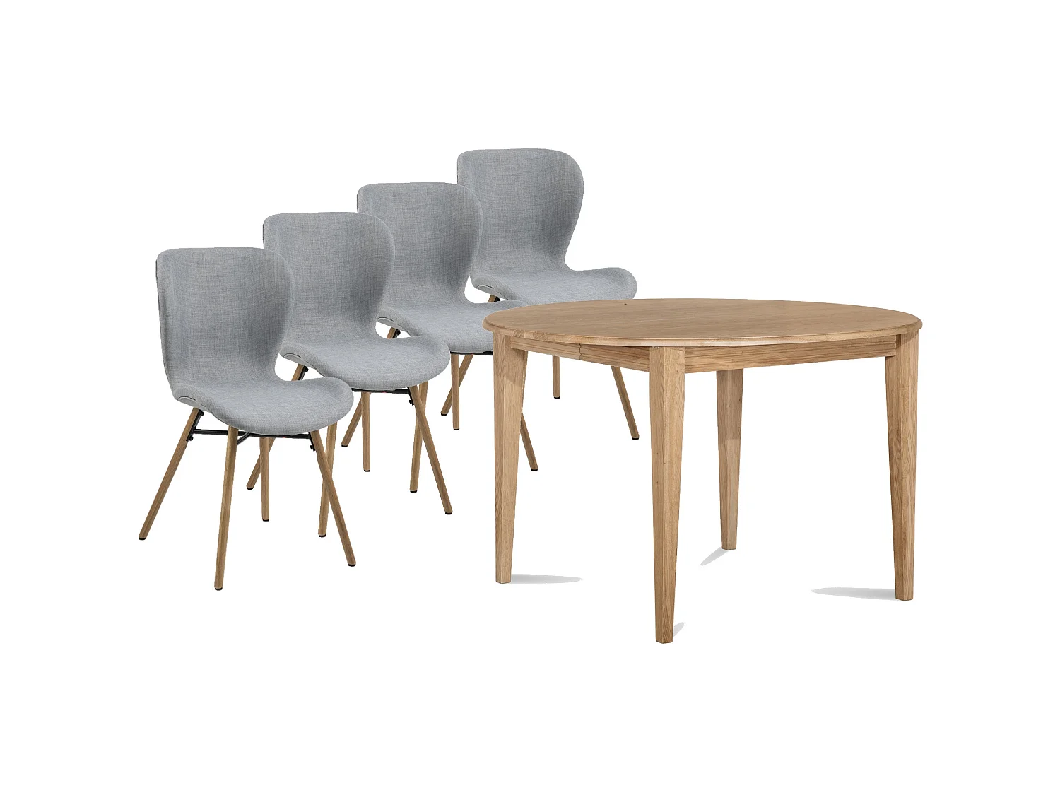 Table ronde extensible pieds fuseau D105 + 4 chaises tissu - VICTORIA