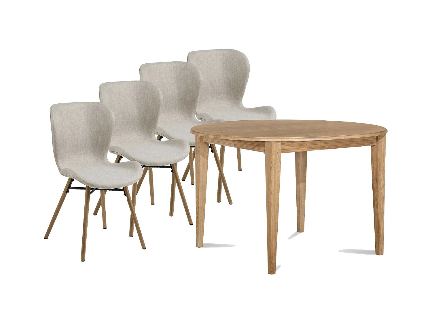 Table ronde extensible pieds fuseau D105 + 4 chaises tissu - VICTORIA