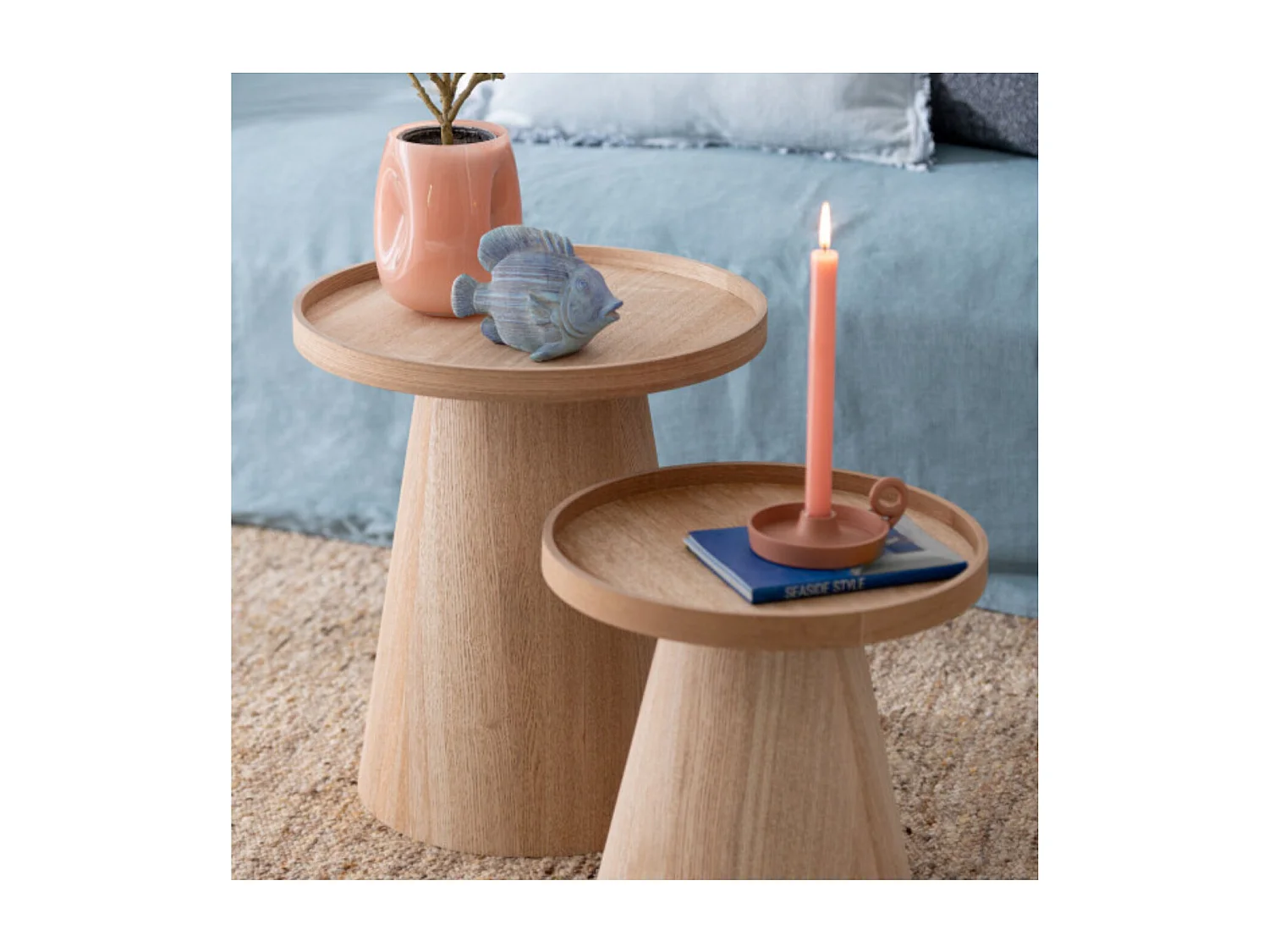 Lot de 2 Tables d'Appoint "Rebord" 50cm Naturel