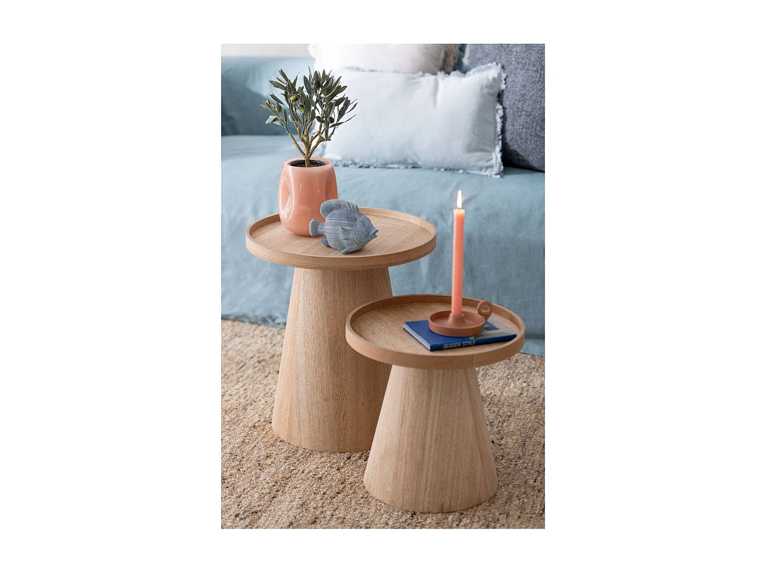 Lot de 2 Tables d'Appoint "Rebord" 50cm Naturel
