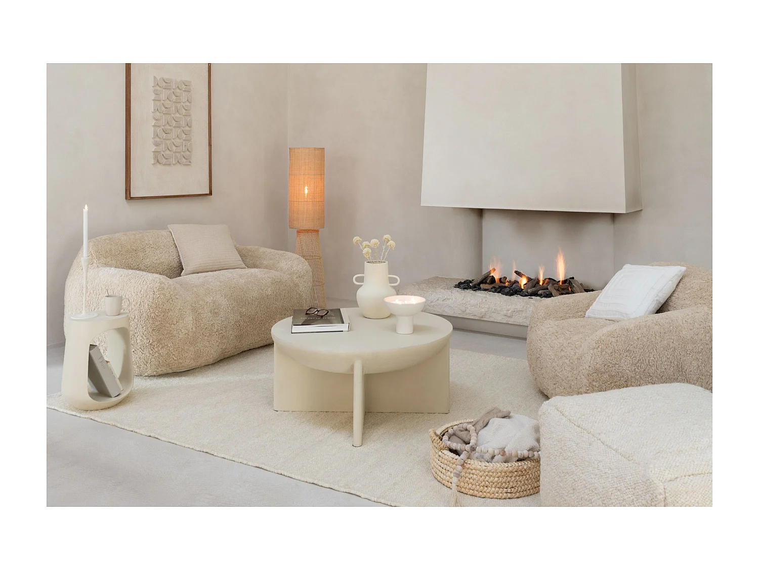 Table Basse Design en Bois "Cave" 90cm Beige