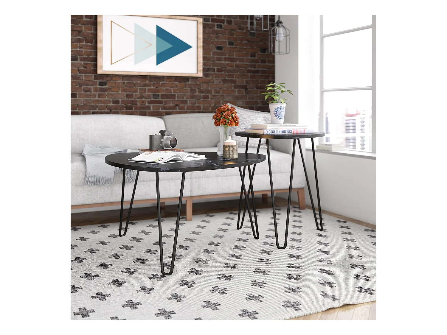 Athena | Beistelltisch 2er-Set in Marmoroptik Schwarz