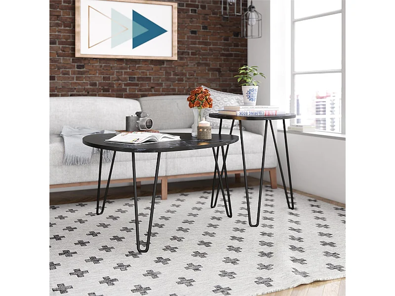 JONATHAN Y Felix Tavolino Cubo In Marmo Naturale – Nero/Bianco, 39,4 Cm, Contemporaneo