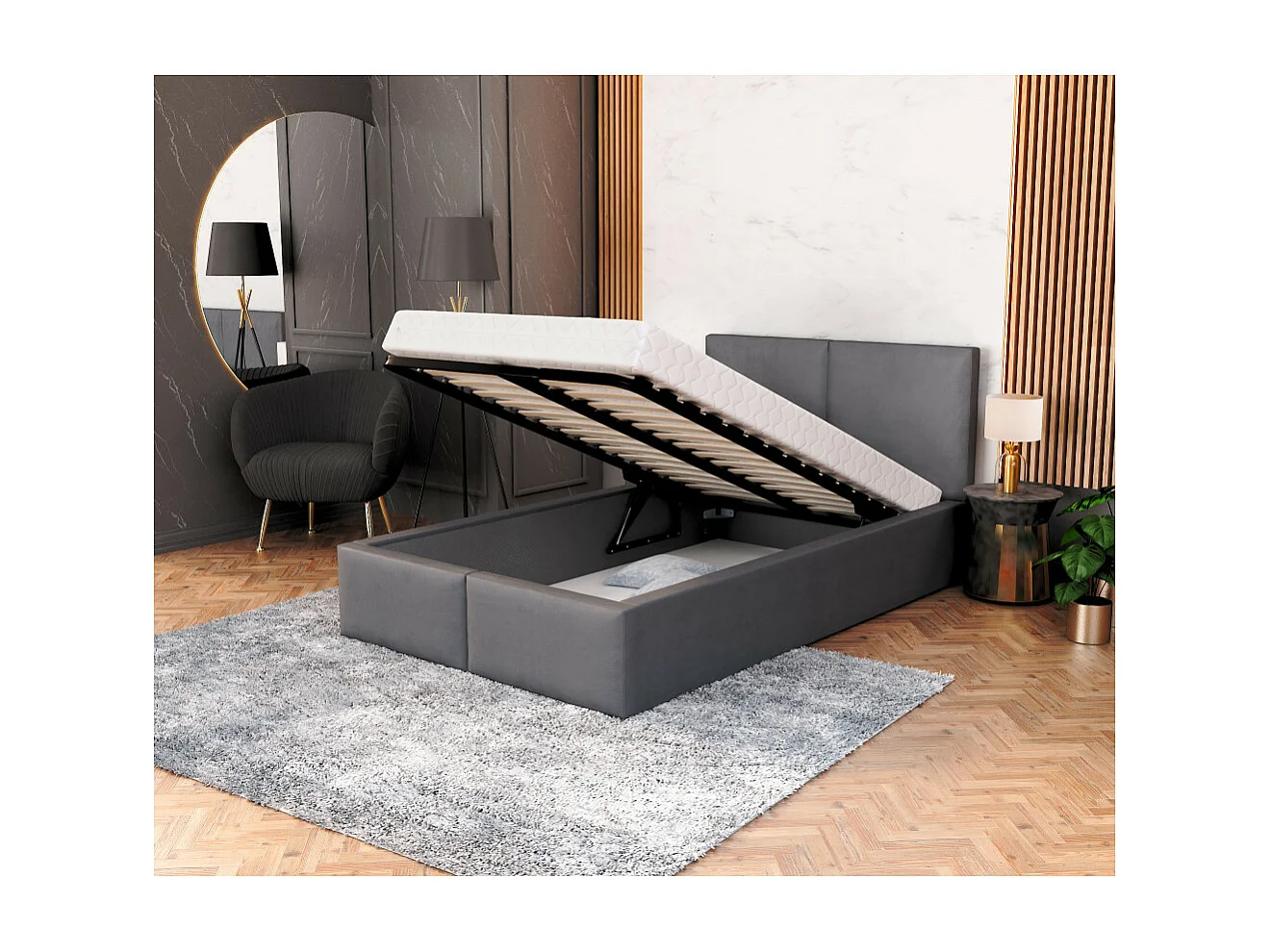 Lit coffre Tesia 120x200  - Sommier inclus Gris foncé