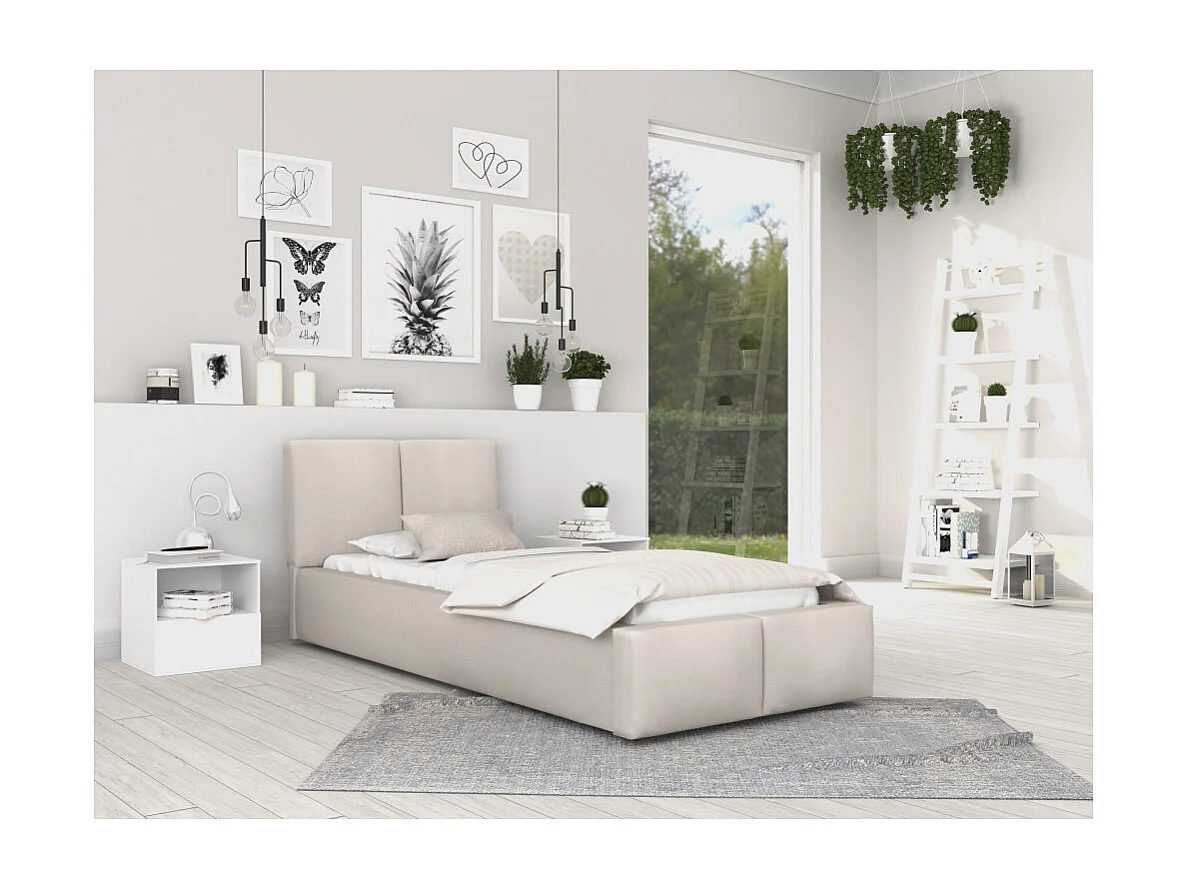 Lit coffre Tesia 90x200  - Sommier inclus Crème