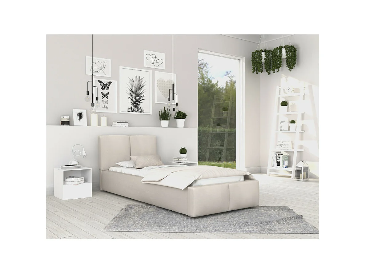 Lit coffre Tesia 90x200  - Sommier inclus Crème