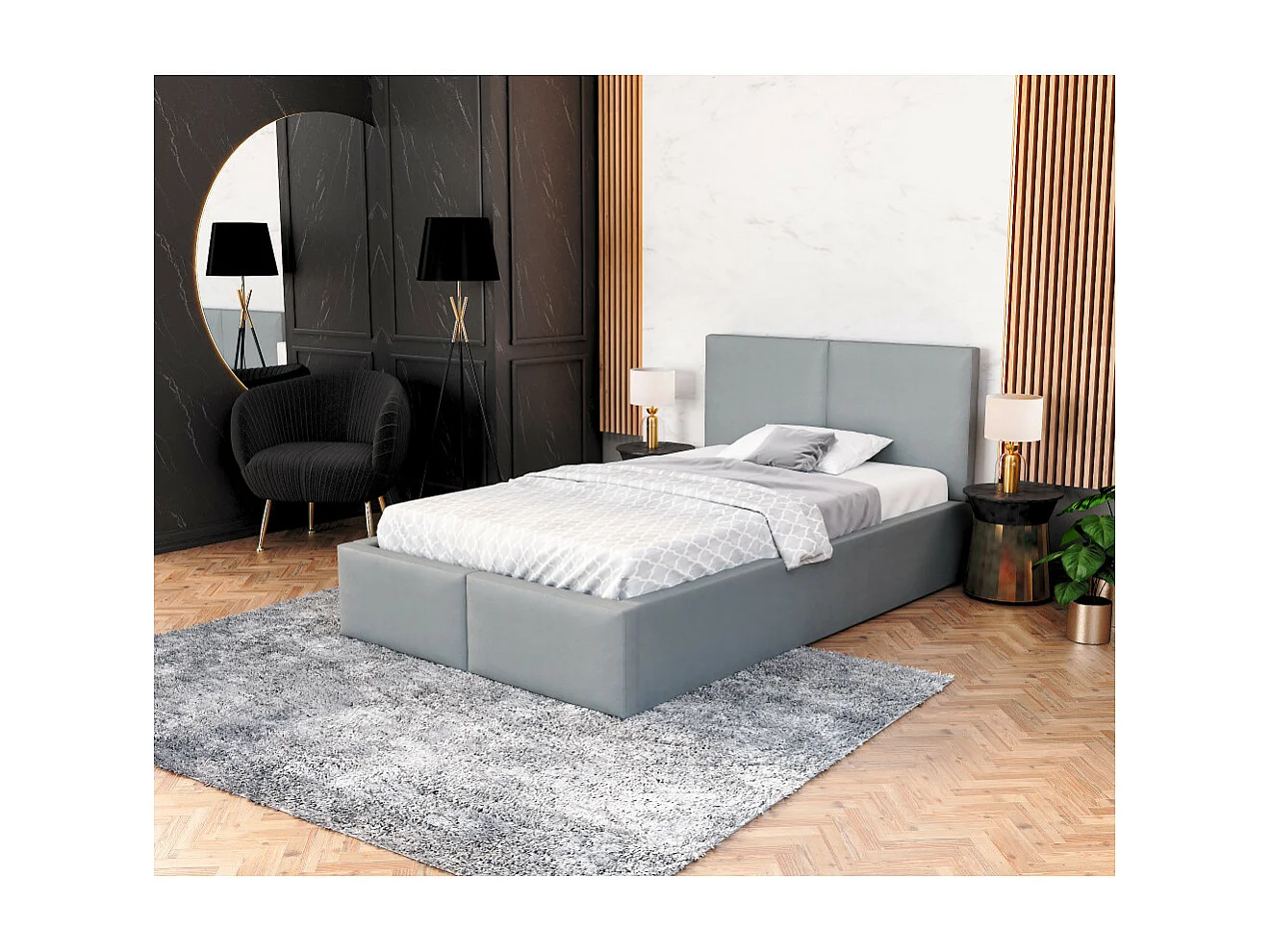 Lit coffre Tesia 120x200  - Sommier inclus Gris clair