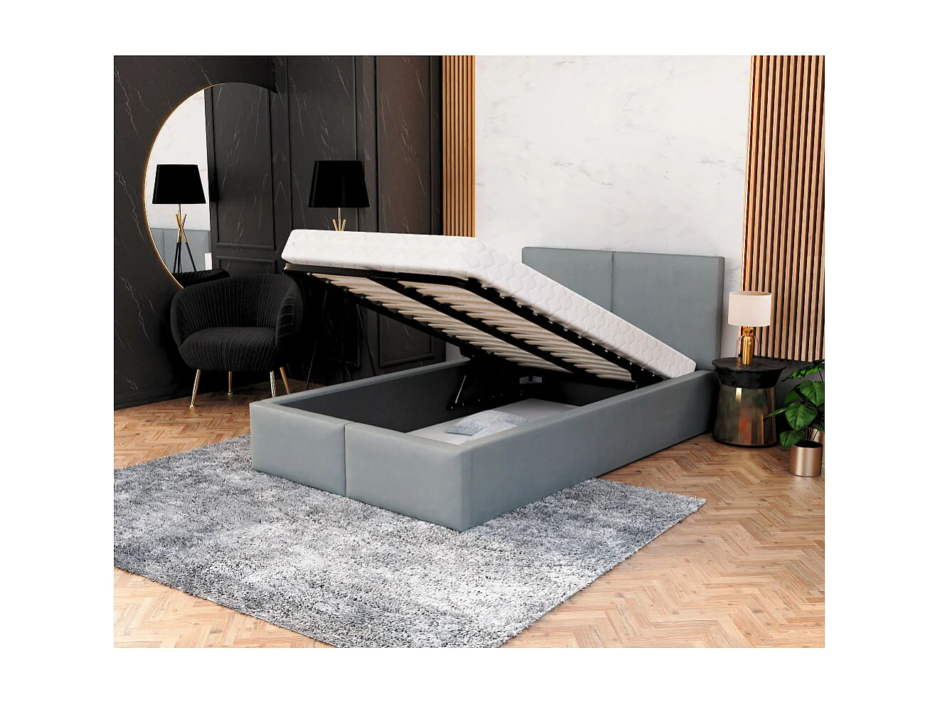 Lit coffre Tesia 120x200  - Sommier inclus Gris clair