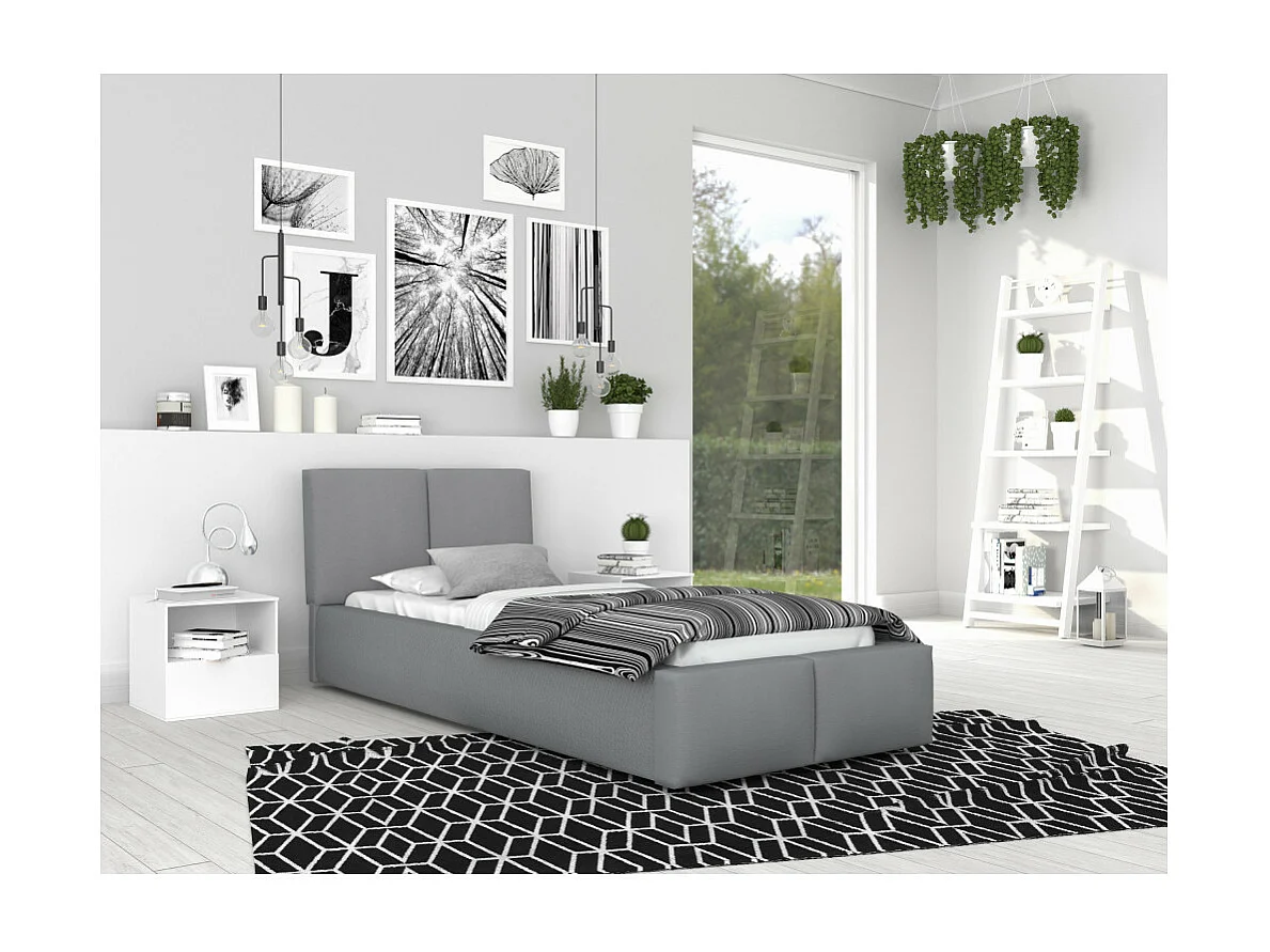 Lit coffre Tesia 90x200  - Sommier inclus Gris clair