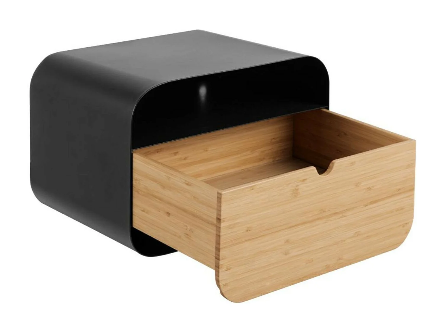 Chevet suspendu rectangulaire métal noir et bambou 1 tiroir 1 niche - JANE