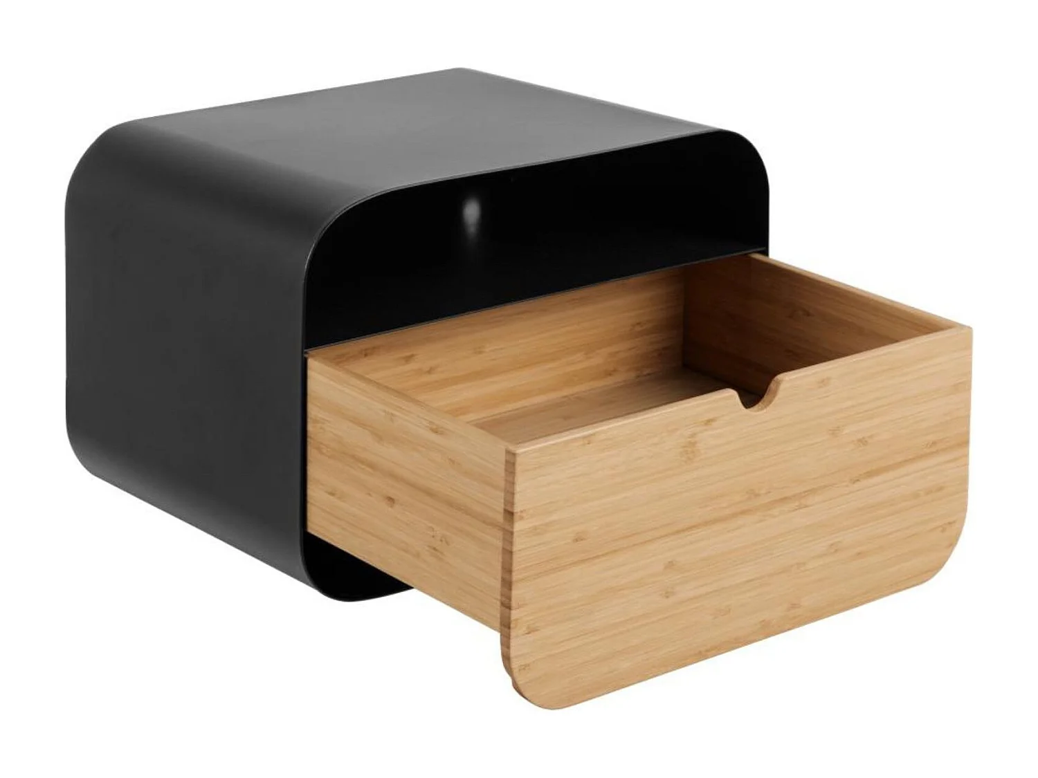 Chevet suspendu rectangulaire métal noir et bambou 1 tiroir 1 niche - JANE