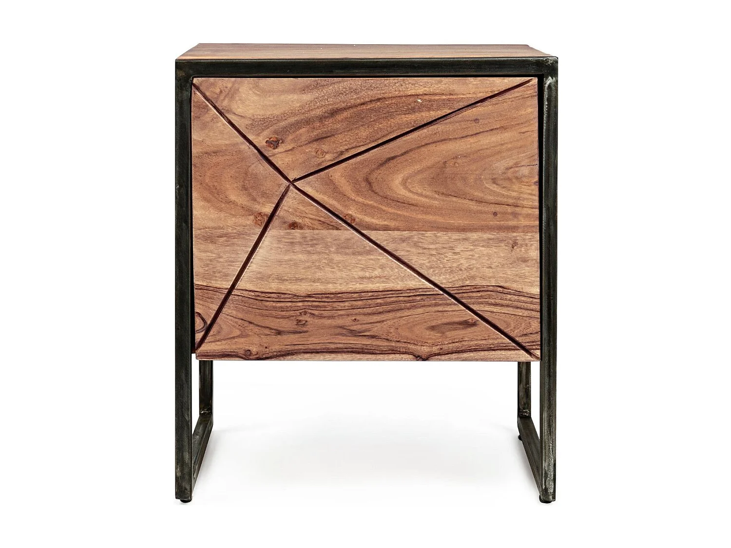 Table de chevet en bois d'acacia et métal 1 porte - ELEANOR