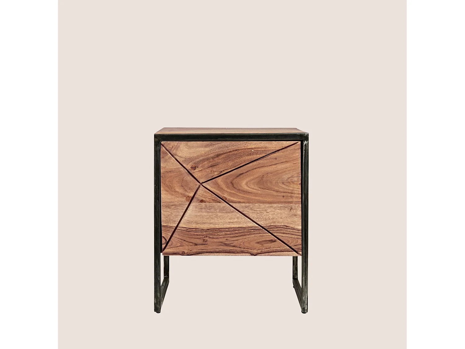 Table de chevet en bois d'acacia et métal 1 porte - ELEANOR