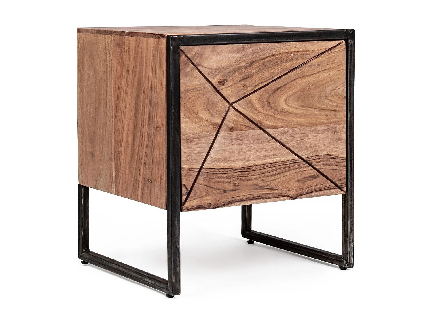 Table de chevet en bois d'acacia et métal 1 porte - ELEANOR