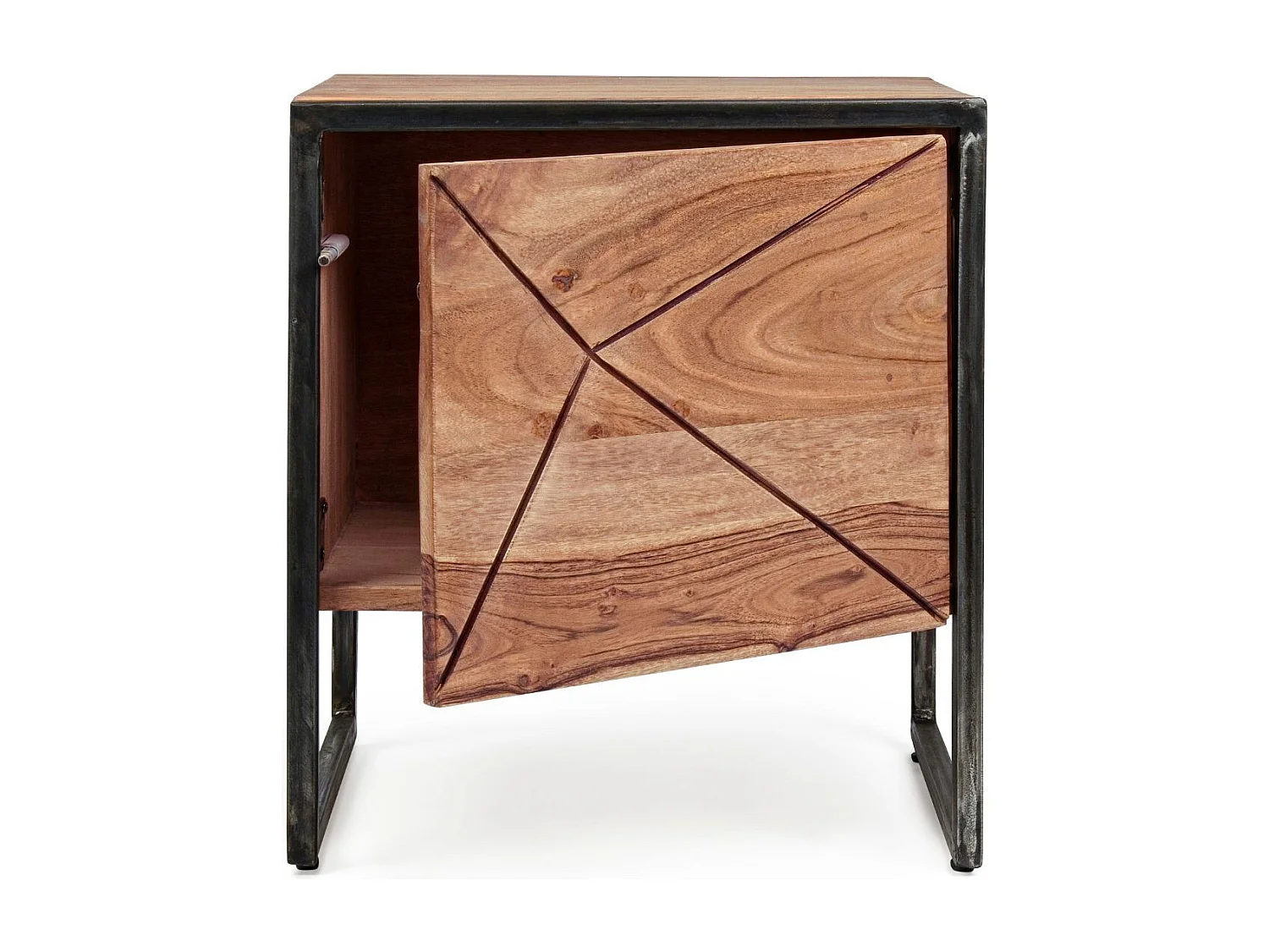 Table de chevet en bois d'acacia et métal 1 porte - ELEANOR