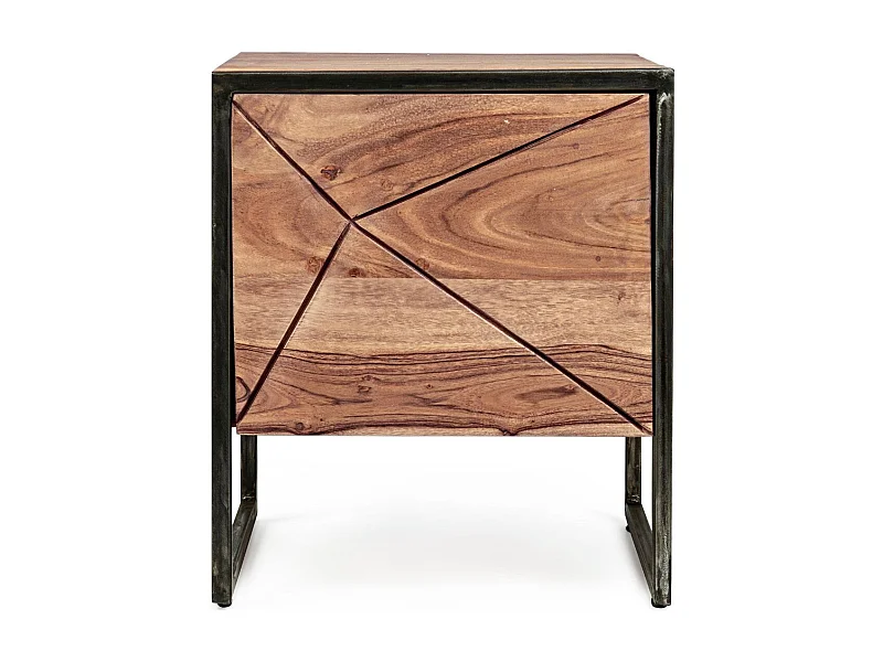 Table de chevet en bois d'acacia et métal 1 porte - ELEANOR