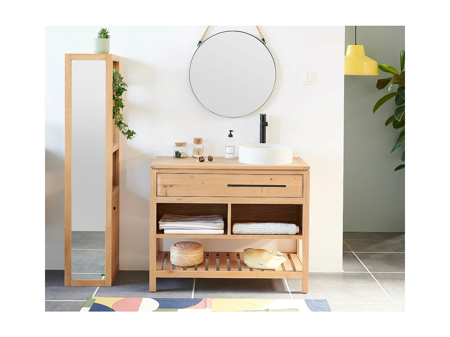 Colonne de salle de bain en chêne avec miroir 3 niche 1 porte - BOSTON