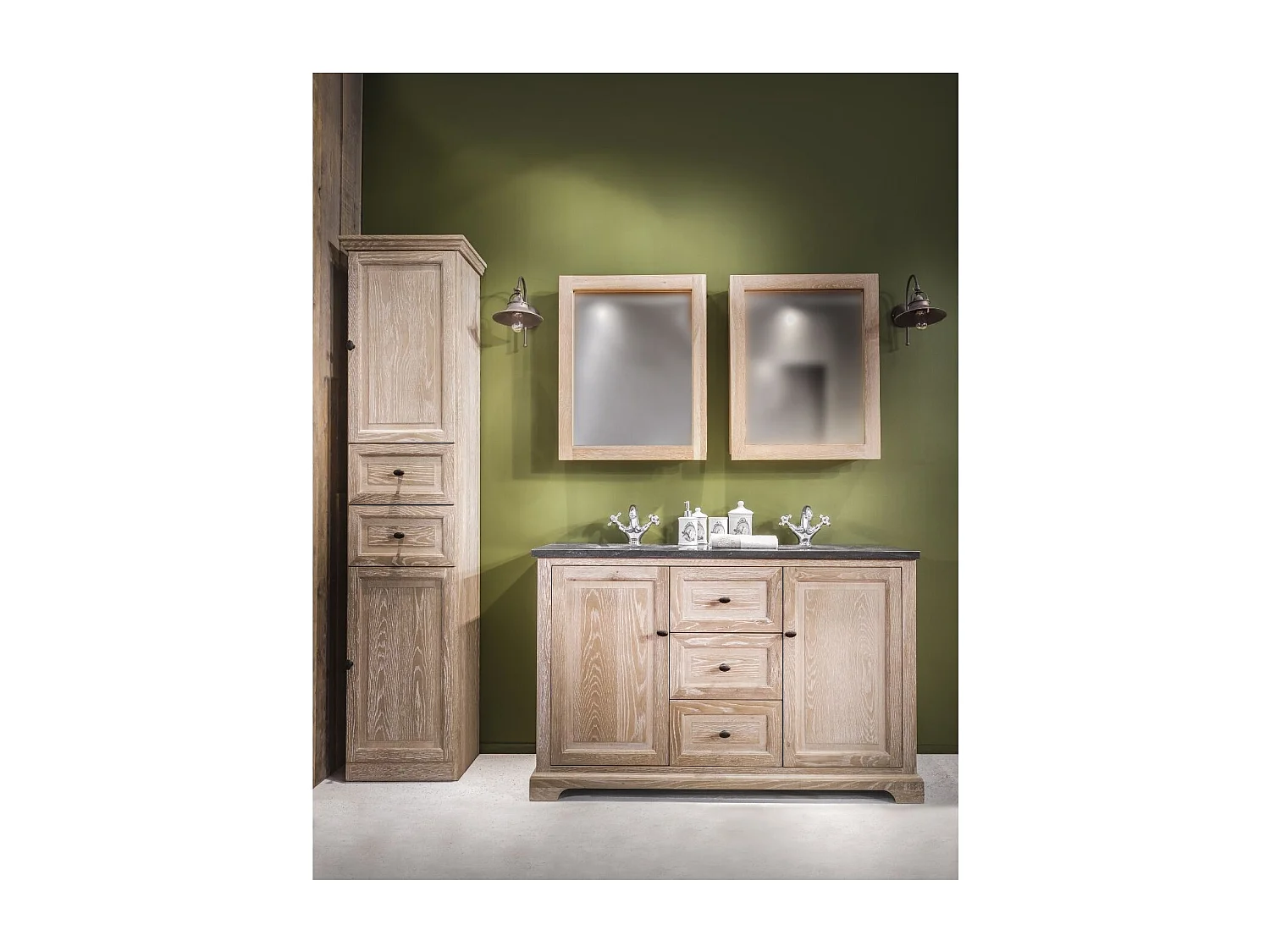 Colonne de salle de bain en chêne blanchi droite - VIENNE II