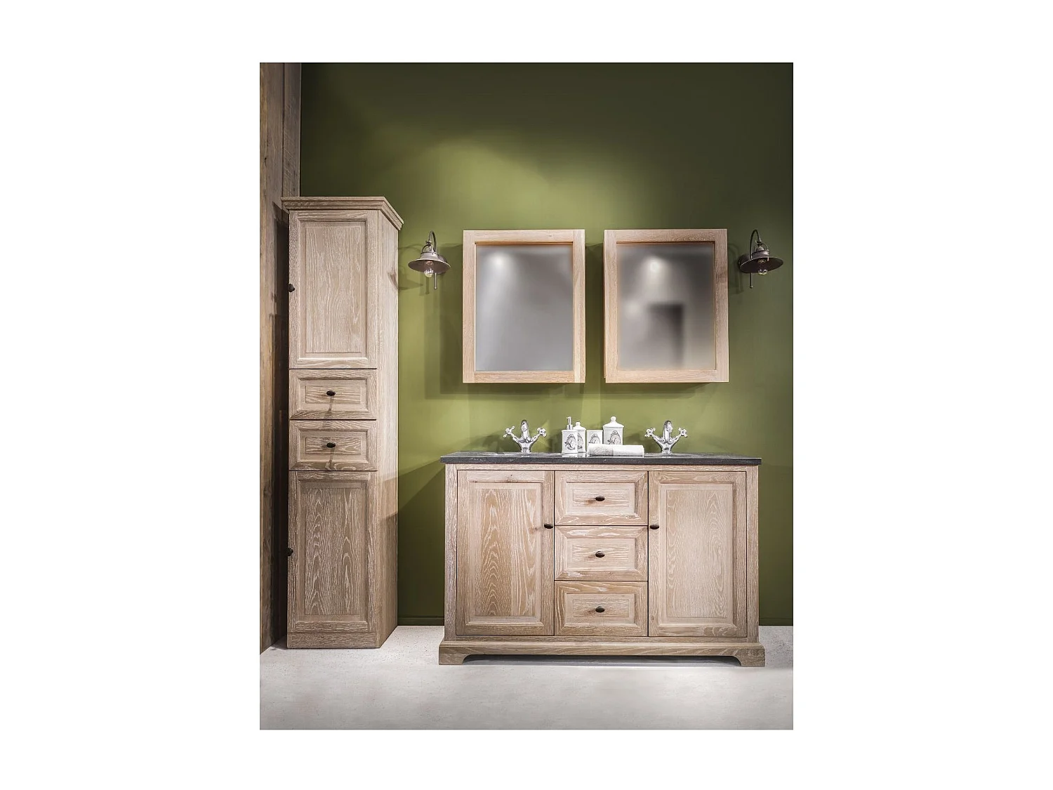 Colonne de salle de bain en chêne blanchi droite - VIENNE II