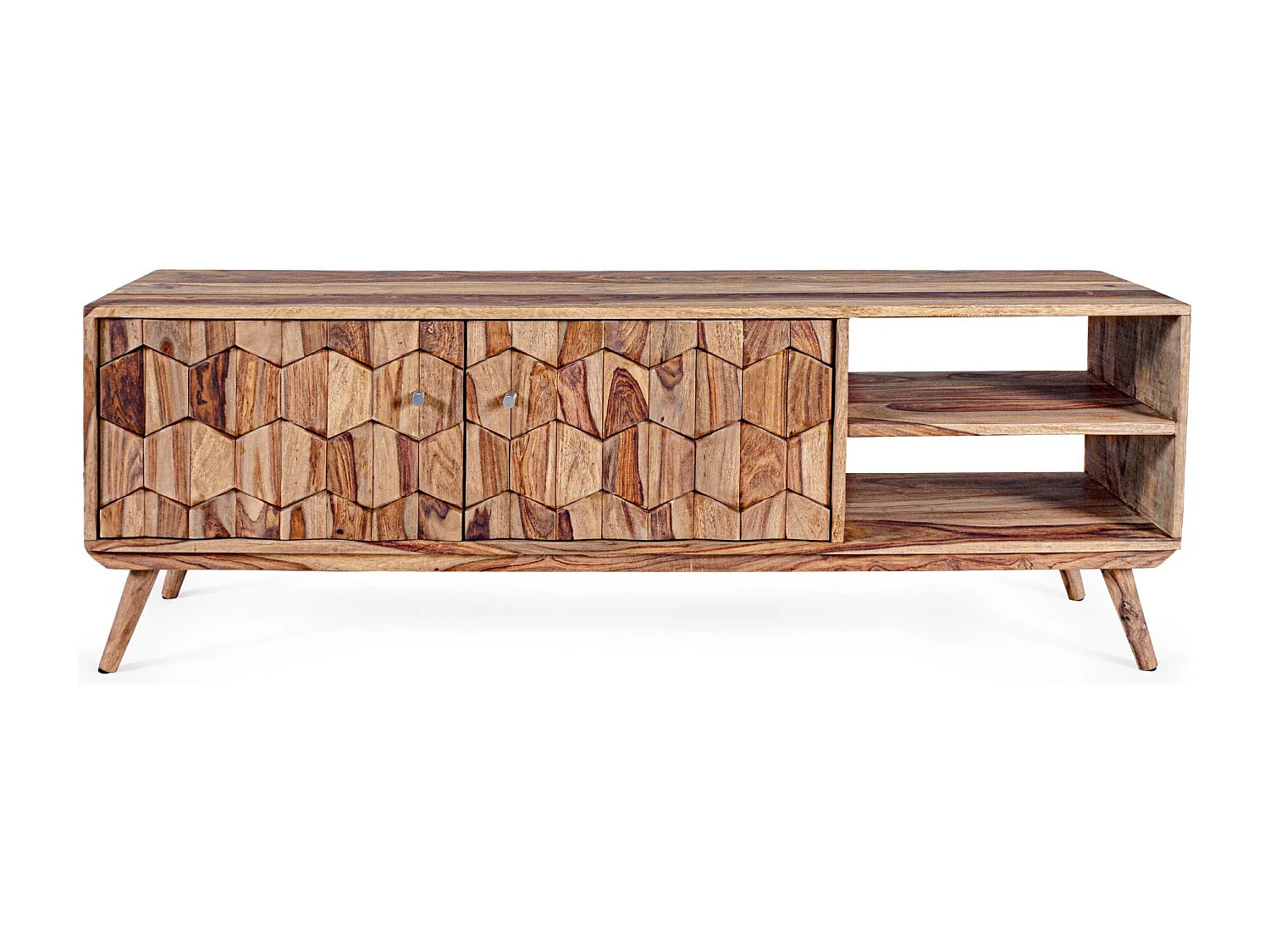 Meuble TV vintage en bois 2 portes + 2 niches L145 - LOCKE