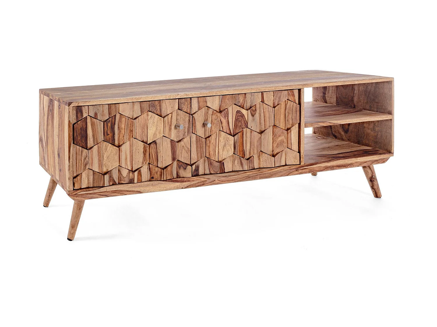 Meuble TV vintage en bois 2 portes + 2 niches L145 - LOCKE