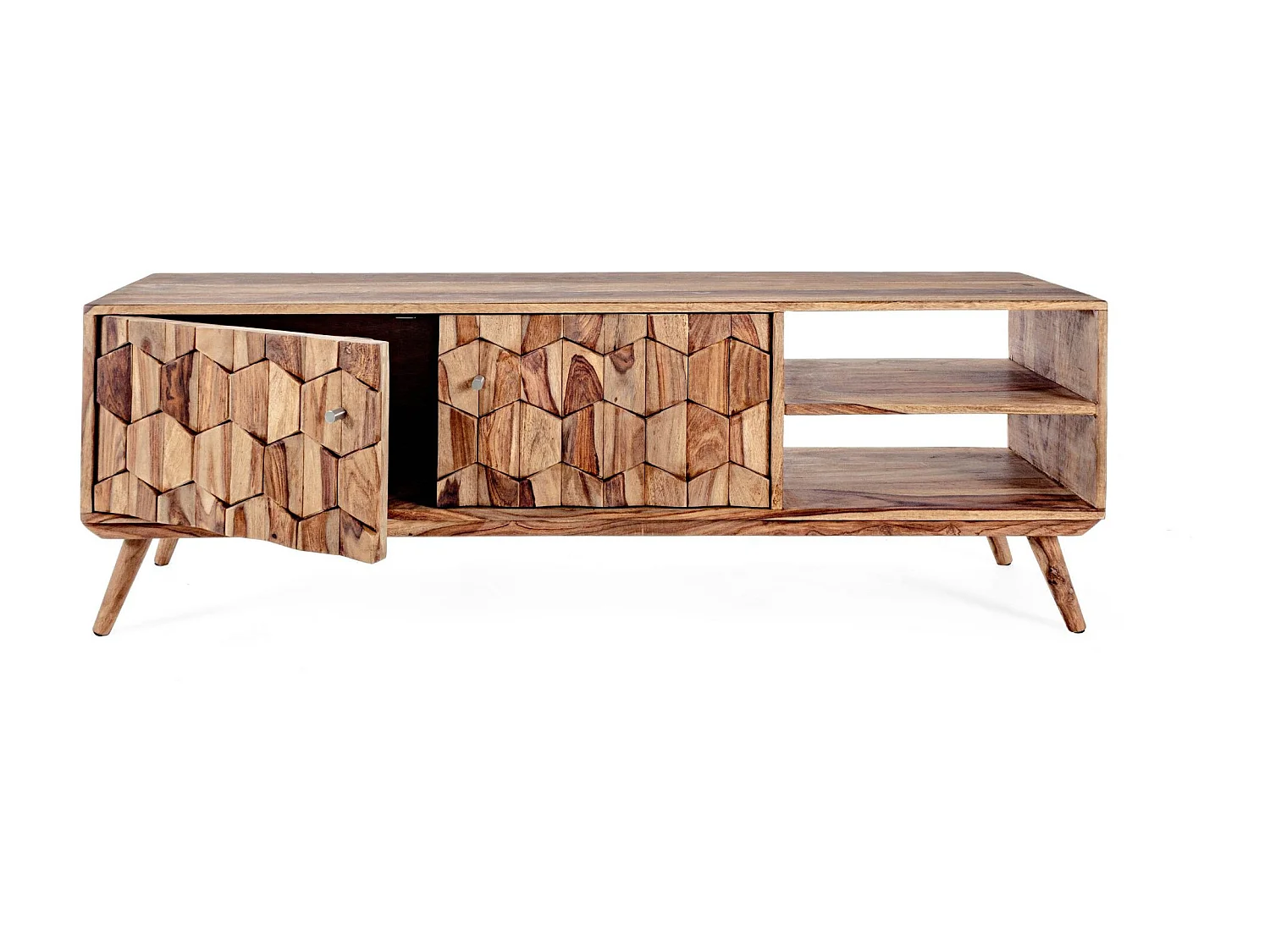 Meuble TV vintage en bois 2 portes + 2 niches L145 - LOCKE