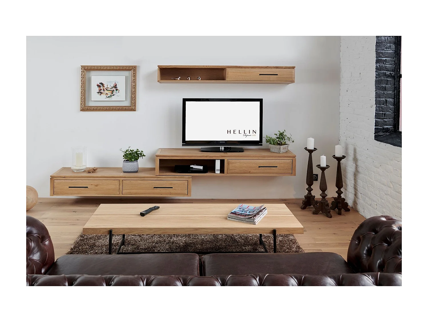 Étagère suspendue en chêne massif 1 porte 1 niche - BOSTON