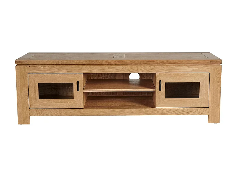 Meuble TV bas moderne en chêne clair 2 portes 2 niches - BOSTON