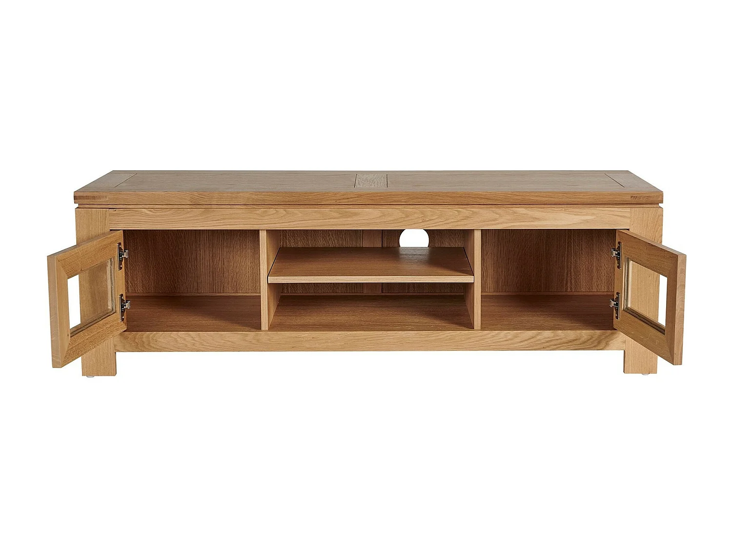 Meuble TV bas moderne en chêne clair 2 portes 2 niches - BOSTON