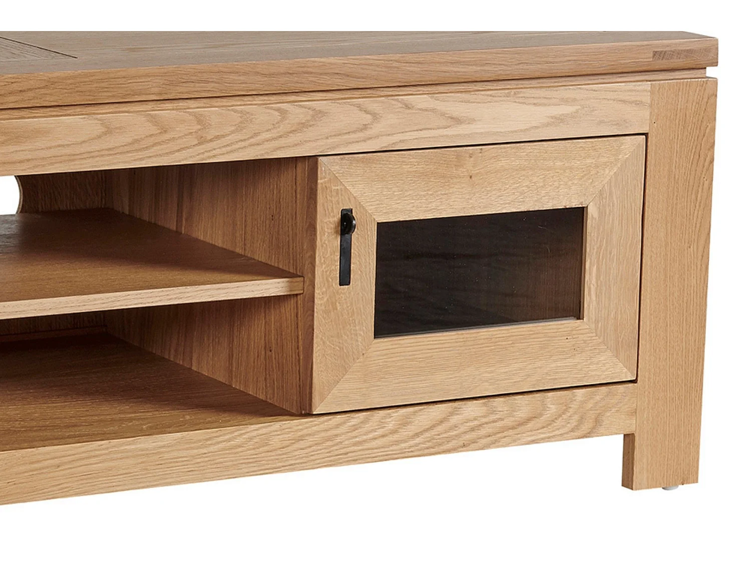 Meuble TV bas moderne en chêne clair 2 portes 2 niches - BOSTON