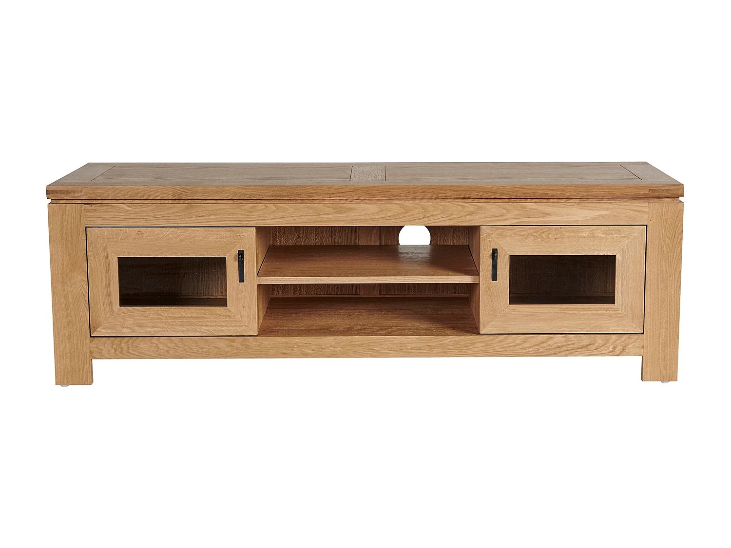Meuble TV bas moderne en chêne clair 2 portes 2 niches - BOSTON