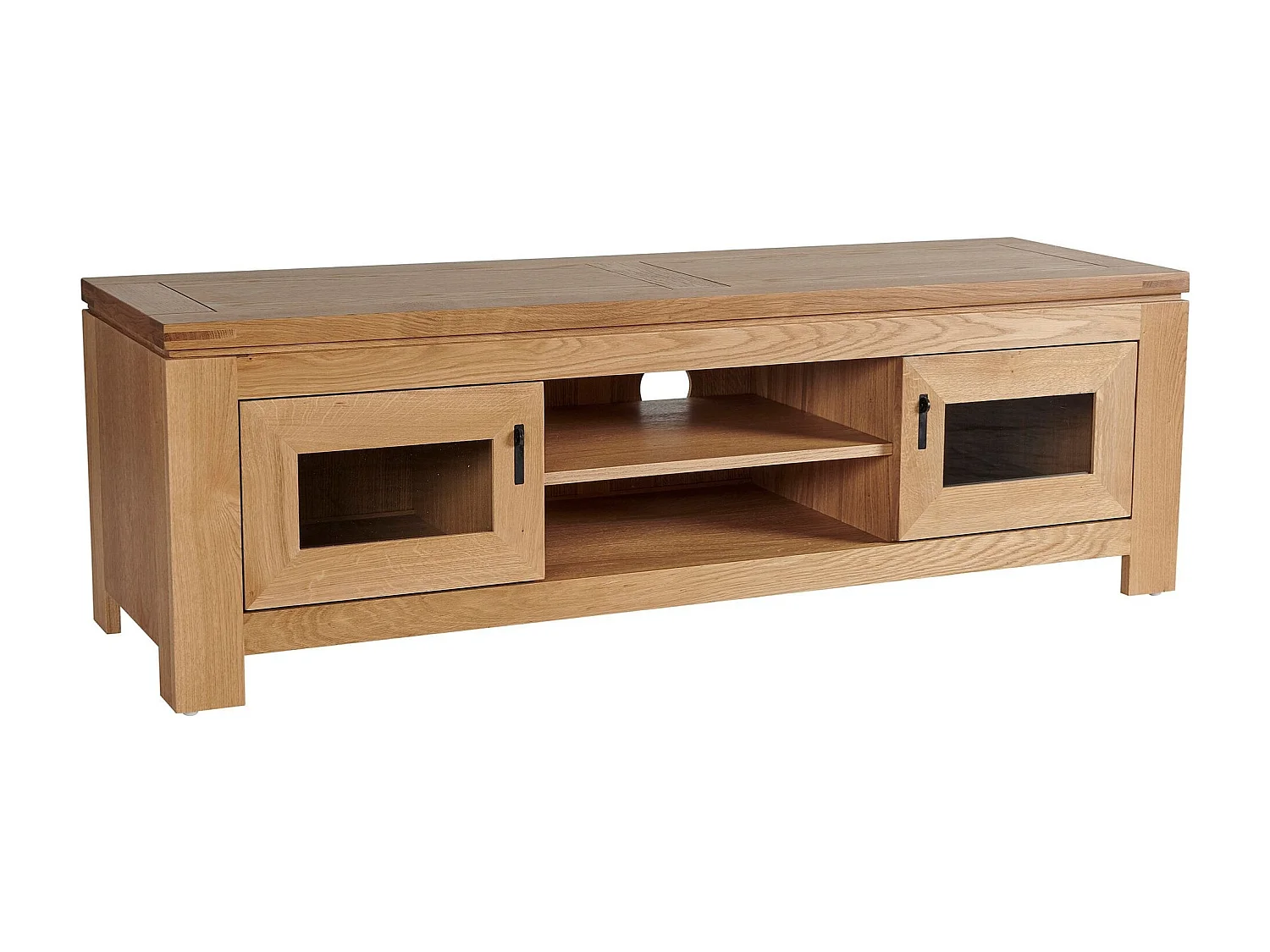 Meuble TV bas moderne en chêne clair 2 portes 2 niches - BOSTON