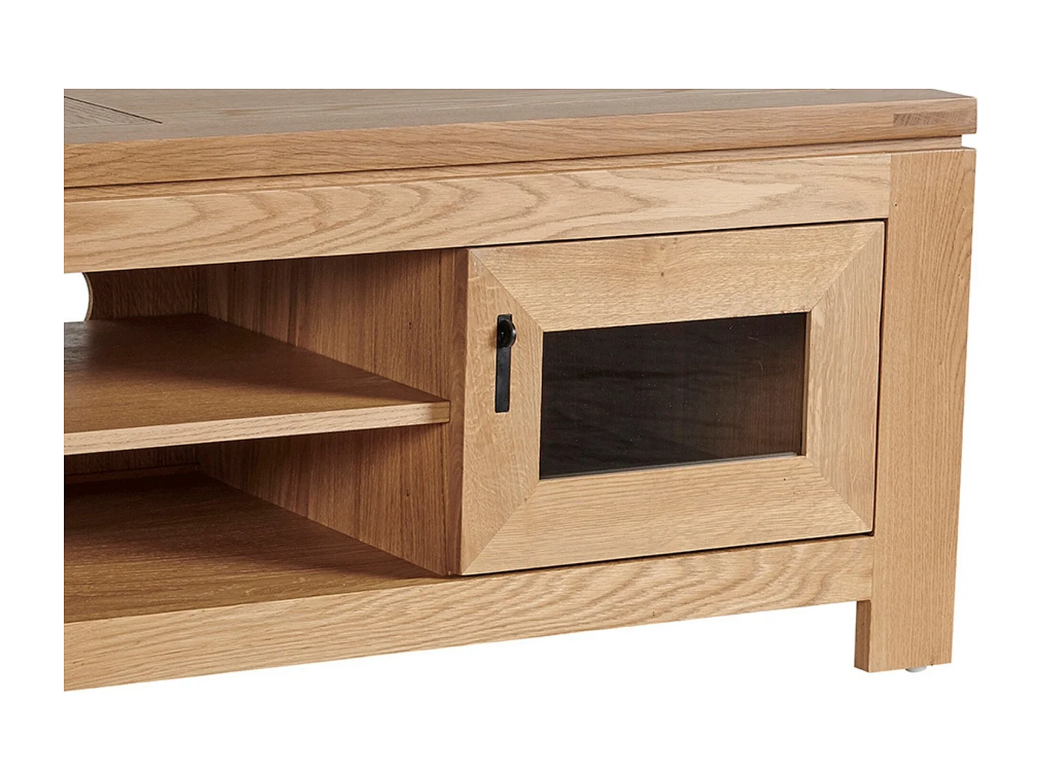 Meuble TV bas moderne en chêne clair 2 portes 2 niches - BOSTON