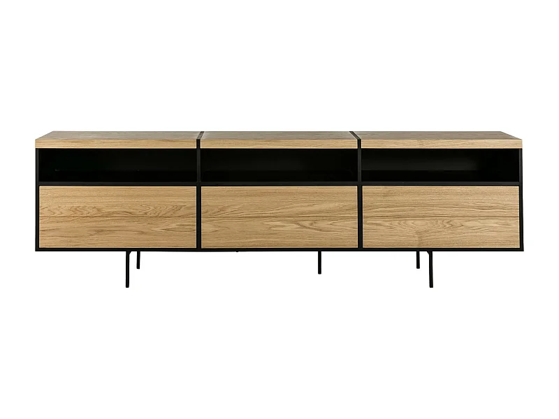 Meuble TV bas moderne en bois et métal 3 portes L220 - BRIGHTON