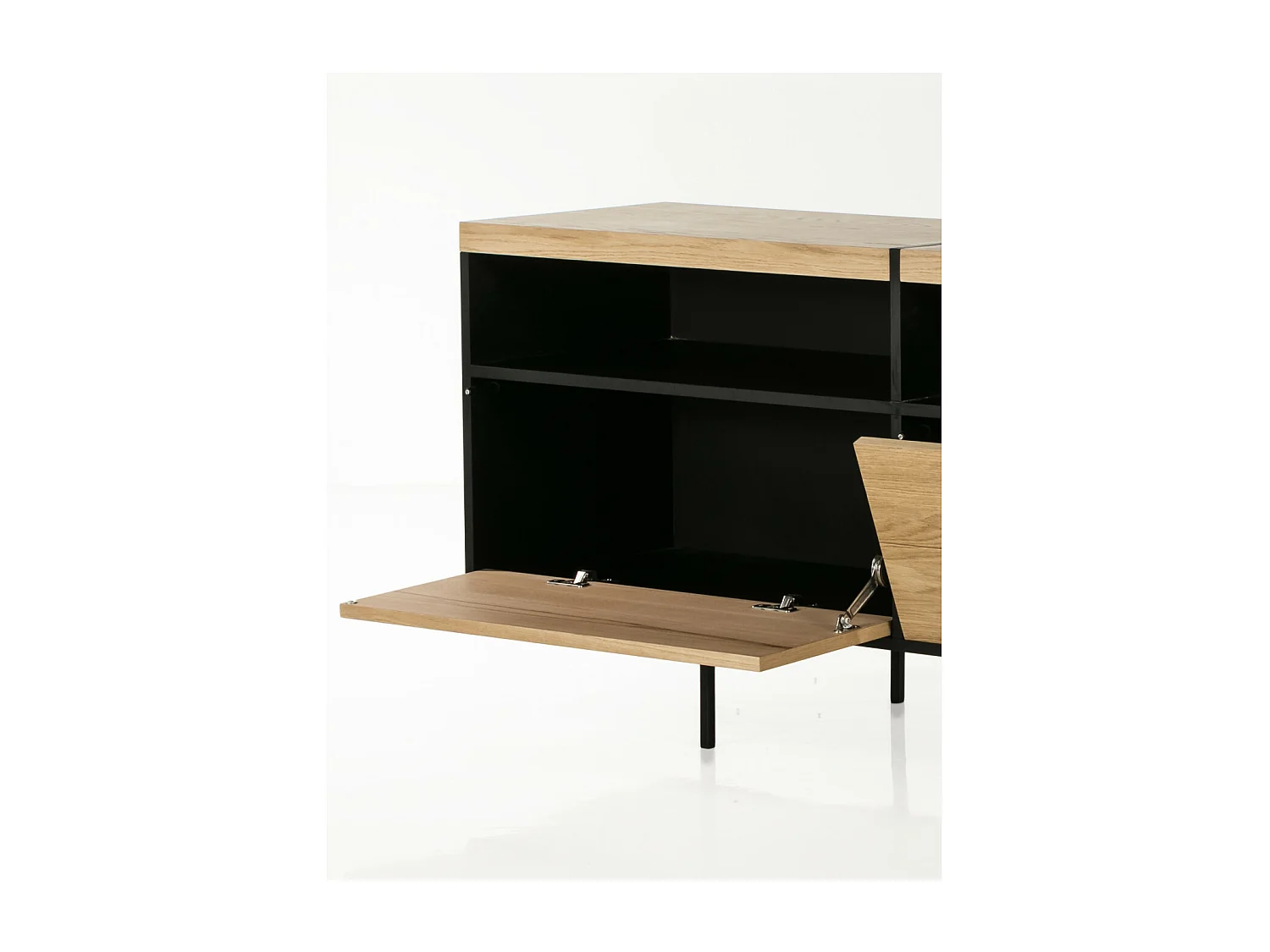 Meuble TV bas moderne en bois et métal 3 portes L220 - BRIGHTON