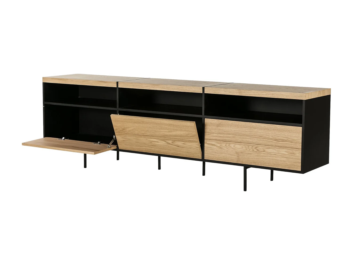 Meuble TV bas moderne en bois et métal 3 portes L220 - BRIGHTON