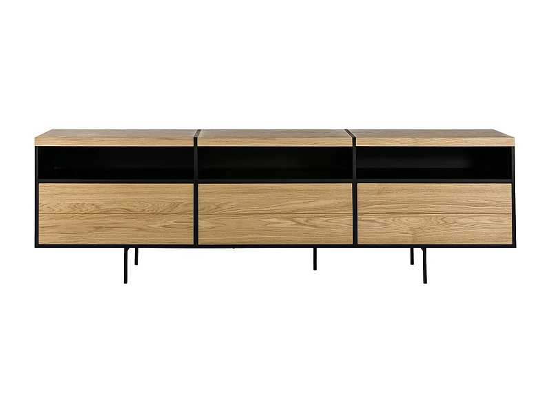 Meuble TV bas moderne en bois et métal 3 portes L220 - BRIGHTON