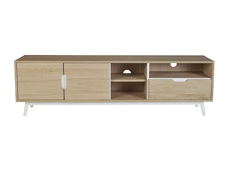 Meuble TV bas nordique en bois 3 portes 3 niches - JOYCE