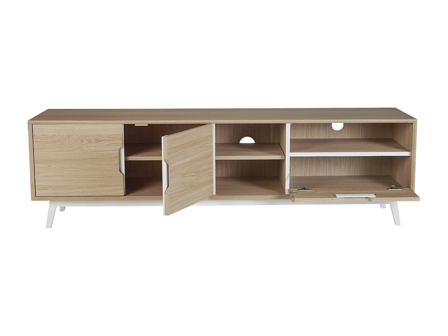 Meuble TV bas nordique en bois 3 portes 3 niches - JOYCE