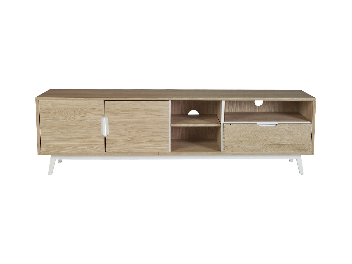 Meuble TV bas nordique en bois 3 portes 3 niches - JOYCE