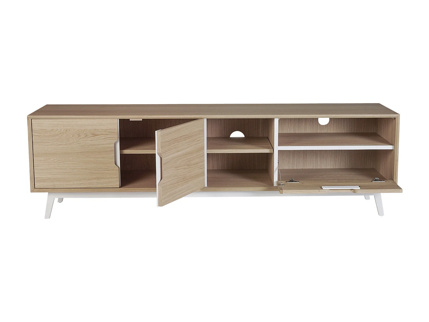 Meuble TV bas nordique en bois 3 portes 3 niches - JOYCE