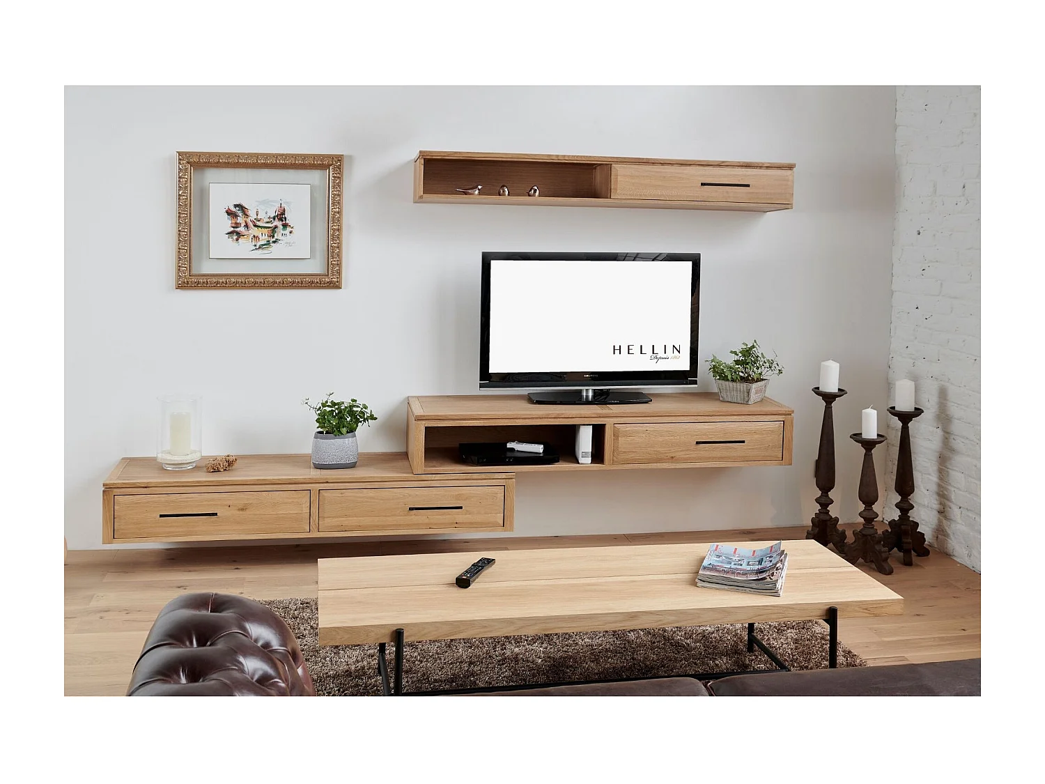 Élément suspendu en chêne massif 1 tiroir 1 niche - BOSTON