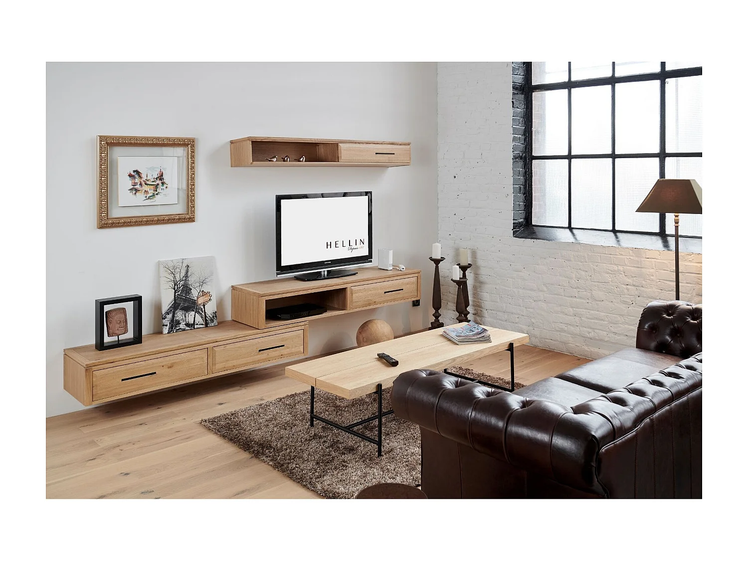 Élément suspendu en chêne massif 1 tiroir 1 niche - BOSTON