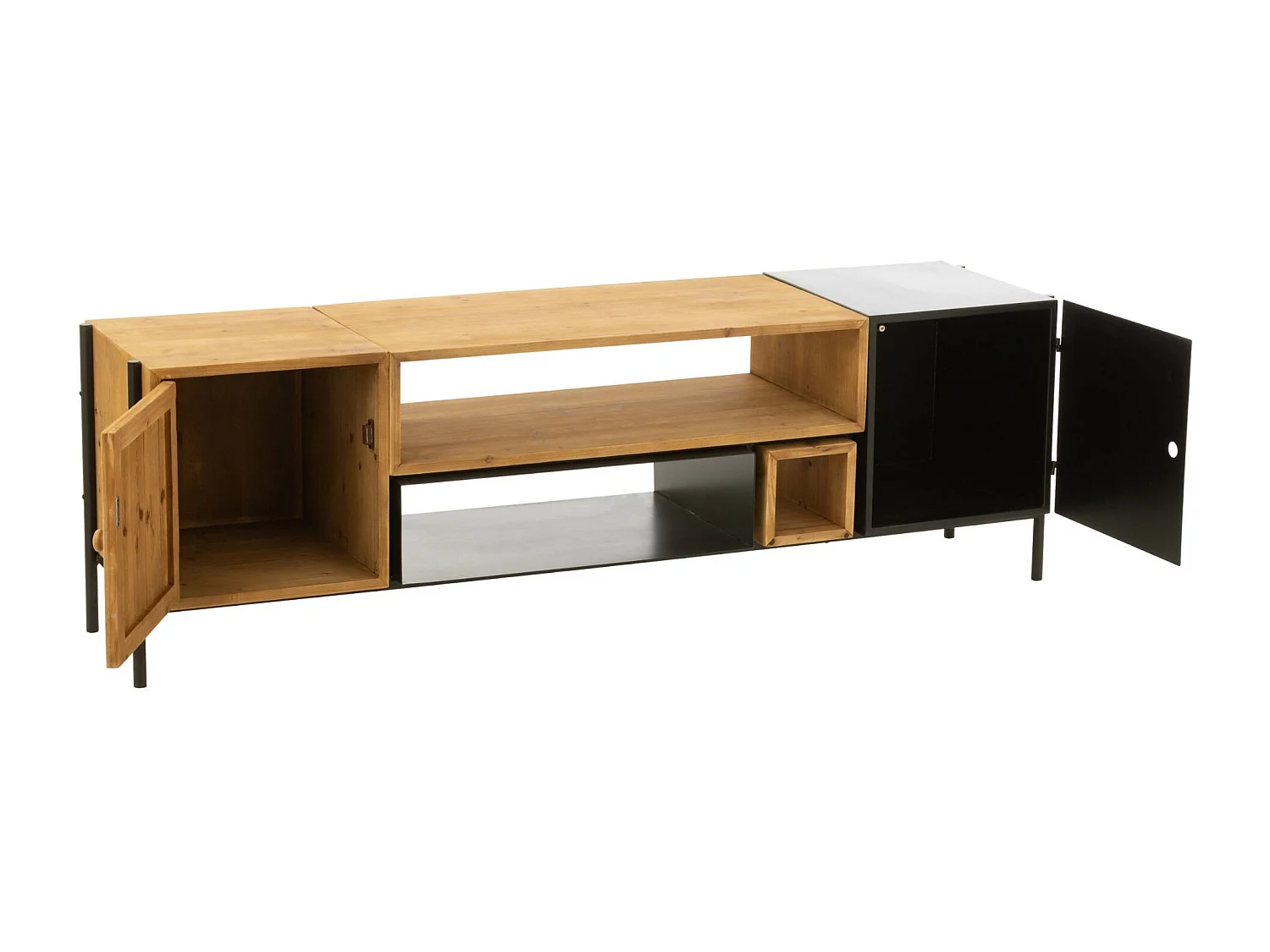Meuble TV en Bois 2 Portes "Tina" 160cm Noir & Naturel