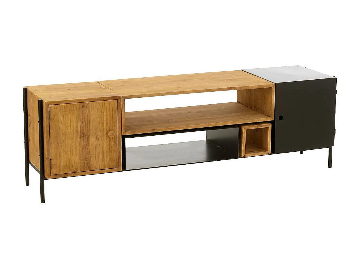 Meuble TV en Bois 2 Portes "Tina" 160cm Noir & Naturel