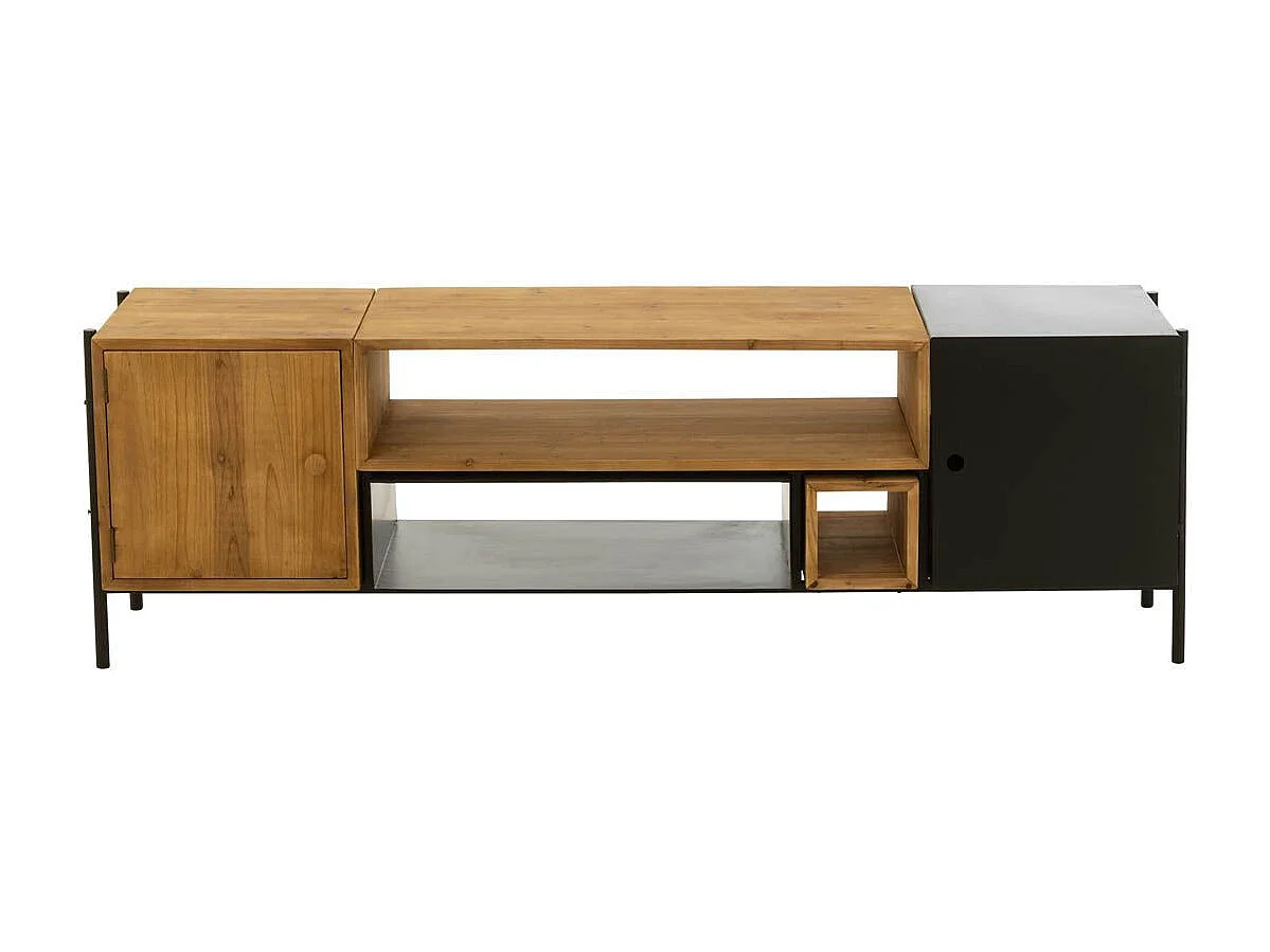 Meuble TV en Bois 2 Portes "Tina" 160cm Noir & Naturel
