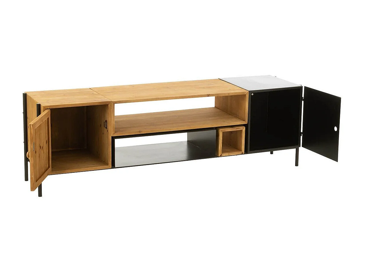 Meuble TV en Bois 2 Portes "Tina" 160cm Noir & Naturel